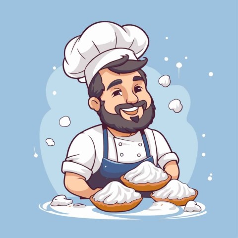 Chef with cupcake. Vector illustration of a cartoon style.