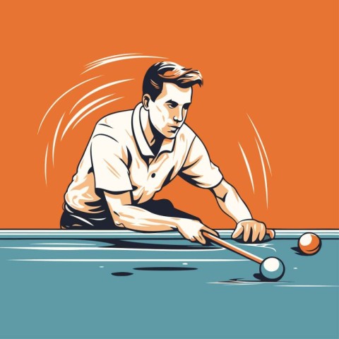 Vector illustration of a man playing billiards. retro style.