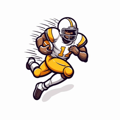 American football player running with ball. vector cartoon illus