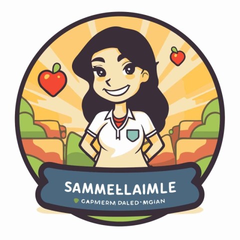 Smiling woman doctor with stethoscope and apple. Vector illustra