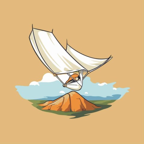 Sailing boat on the island. Vector illustration in cartoon style