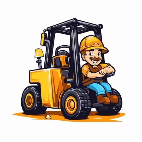 Forklift driver isolated on white background. Vector cartoon ill