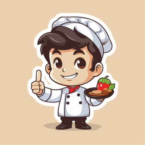 Chef holding a plate of vegetables and showing thumbs up. vector