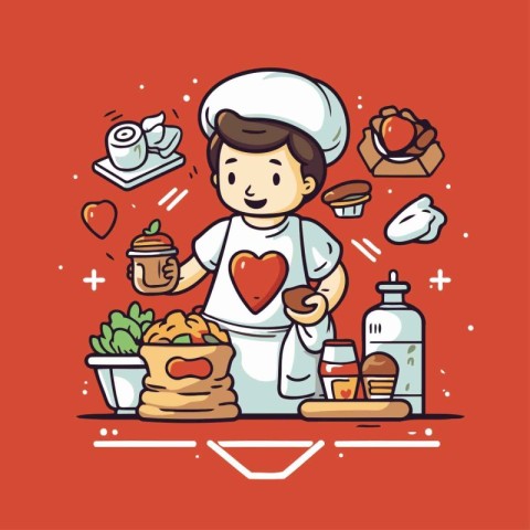 Chef cooking. Vector illustration in a flat style. Cartoon chara