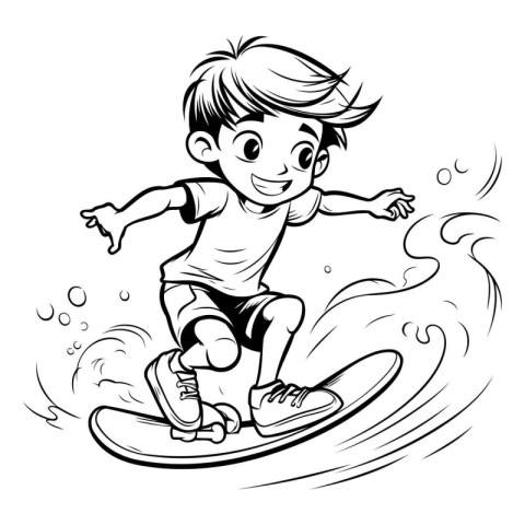 Little boy on a surfboard. Vector illustration ready for vinyl c