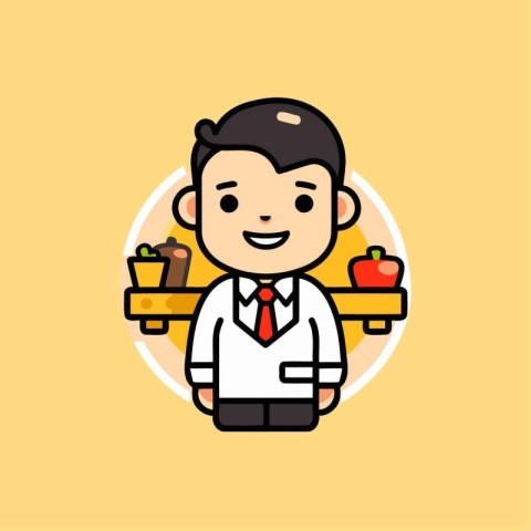 Cute Businessman with healthy food. Vector illustration in flat