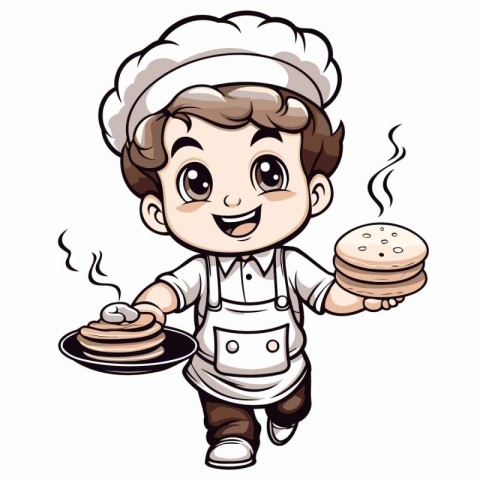 Illustration of a Cute Cartoon Chef Holding a Stack of Pancakes