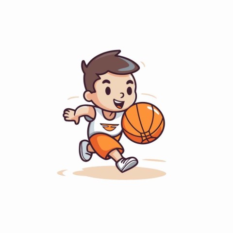 Boy playing basketball cartoon character vector illustration. Sp