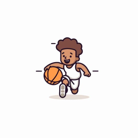 Cartoon boy playing basketball. Vector illustration in a flat st