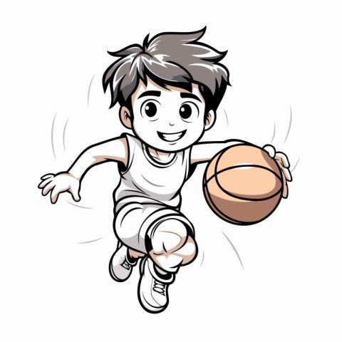 Little boy playing basketball. Vector illustration of a boy play