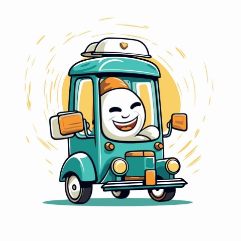 Illustration of a cute cartoon tuk tuk with a smile.