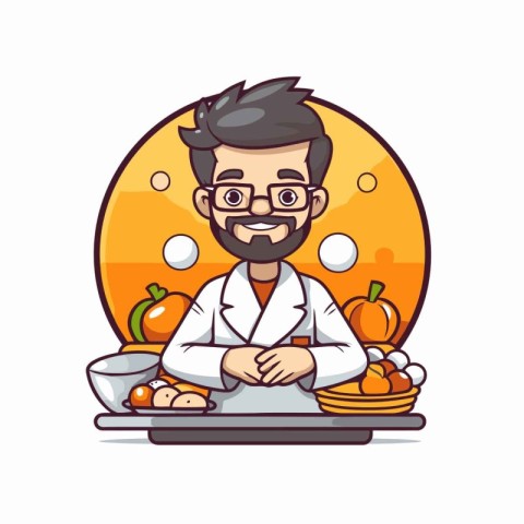 Funny Cartoon Doctor with Vegetables and Fruits Vector Illustrat