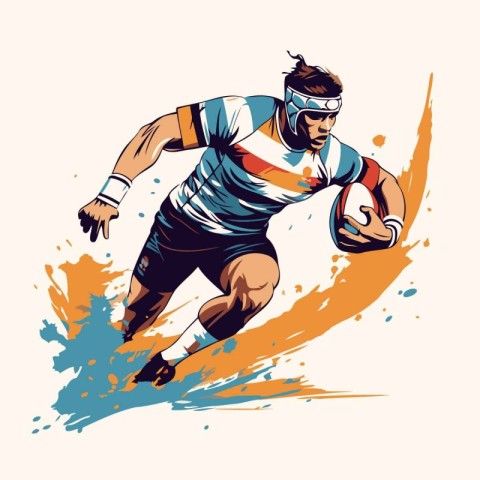 Rugby player with a ball in action. vector illustration.