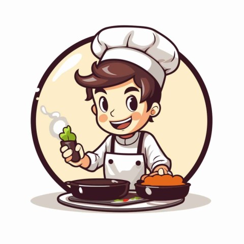 Illustration of a Chef Wearing a White Hat and Holding a Spoon i