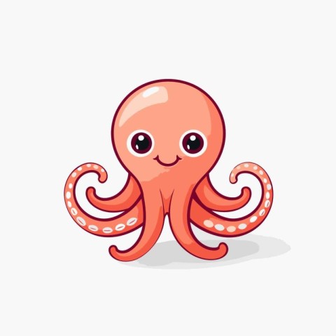 Cute cartoon octopus character on white background. Vector illus