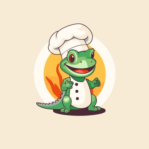 Cute crocodile chef cartoon character with chef hat. vector illu