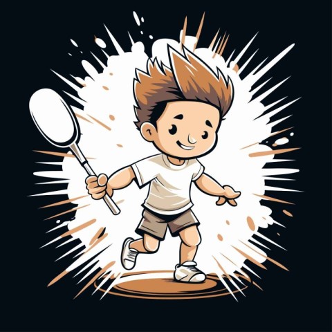 Boy playing badminton. Vector illustration of a boy playing badm