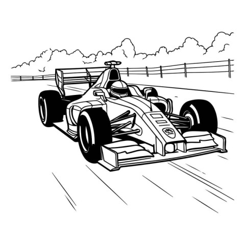 Racing car on the track. Hand drawn vector illustration in carto