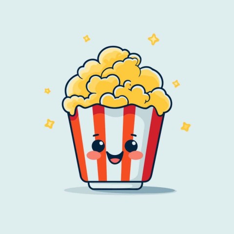 Cute cartoon popcorn character. Vector illustration in flat desi