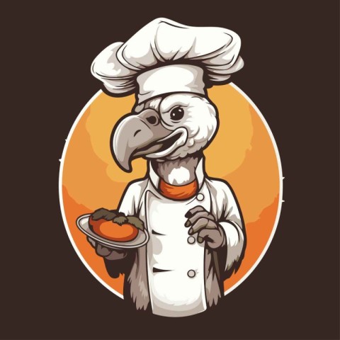 Illustration of a chef holding a plate full of dumplings