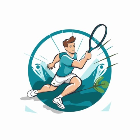 Tennis player with racket and ball. Vector illustration in carto