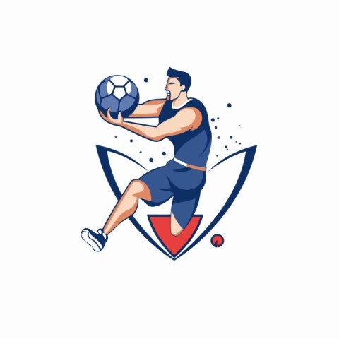 Soccer player in action with ball and shield vector Illustration