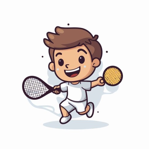 Boy Playing Tennis Cartoon Mascot Character Vector Design Illust