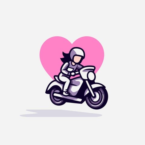 Man riding a motorbike with heart in his hand. Vector illustrati