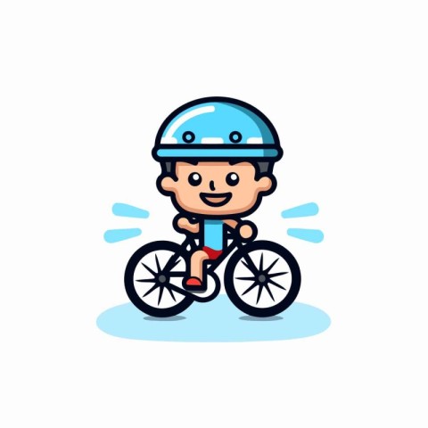 Cute boy in helmet riding bicycle. Flat style vector illustratio