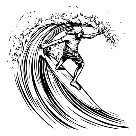 Surfer on a wave. Vector illustration ready for vinyl cutting.