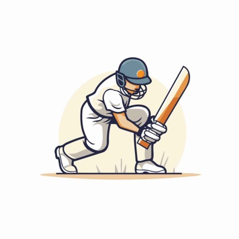 Cricket player with bat in action cartoon vector illustration gr