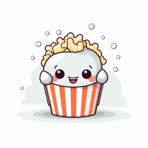 Cute cupcake with popcorn. Vector illustration. Isolated on whit