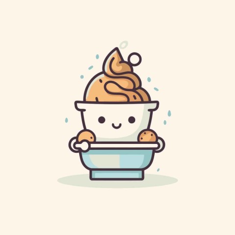 Cute ice cream in bowl. Vector illustration in cartoon style.