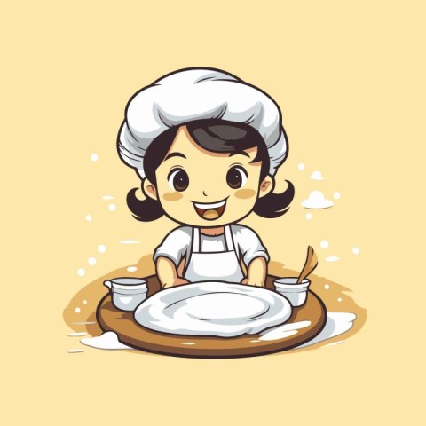 Illustration of a Cute Little Girl Wearing a White Chef Hat and