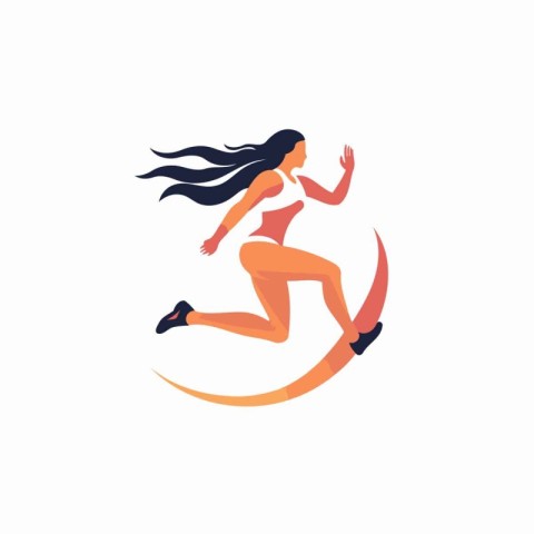 Running woman. Vector illustration in flat style isolated on whi