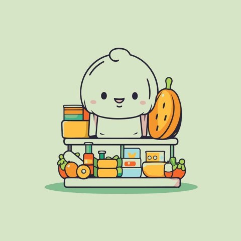 Illustration of a cute baby food cart with fruits and vegetables