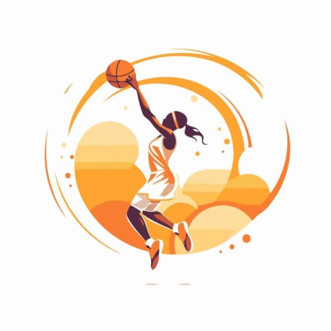 Basketball player with ball in action. vector flat design illust