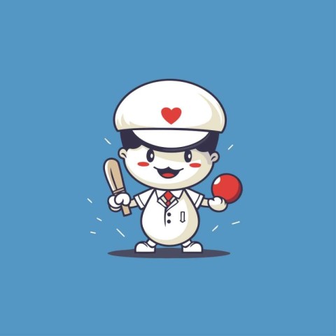 Cute nurse cartoon character with baseball bat and ball vector i