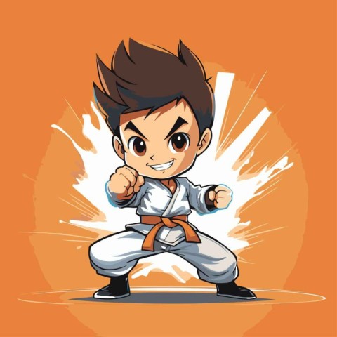 Taekwondo boy cartoon character. Vector illustration of a taekwo