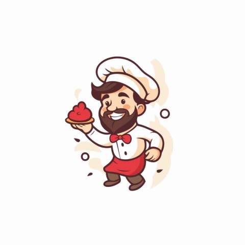 Chef with a cupcake. Vector illustration in cartoon style.