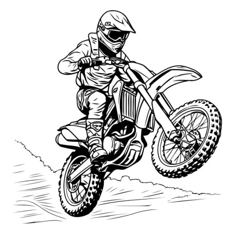 Motocross rider on the road. Vector illustration in black and wh