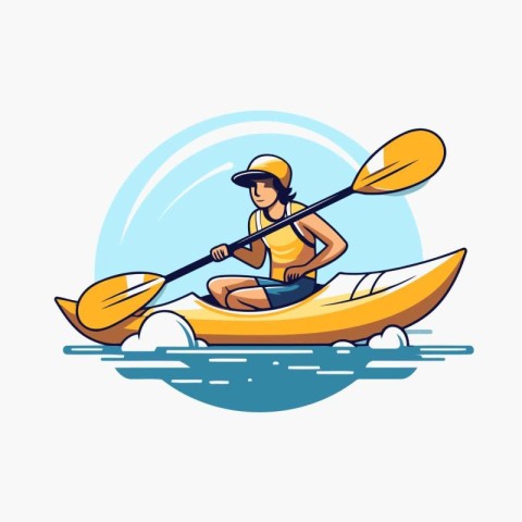 Man in kayak with oars. Vector illustration in flat style