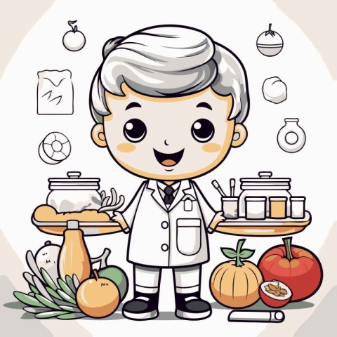 Illustration of a Cute Little Chef Cartoon Character with Health