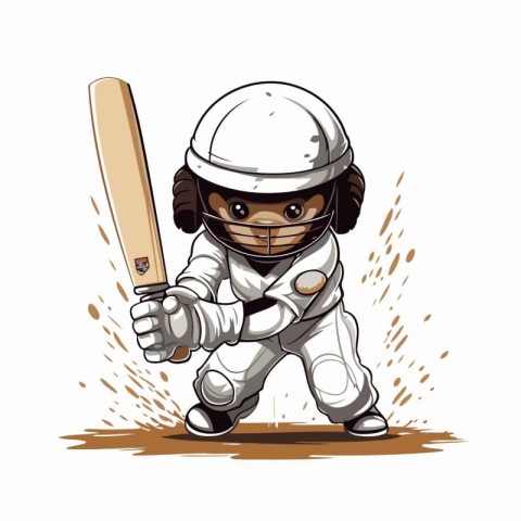 Cricket player with bat and ball. vector cartoon illustration.