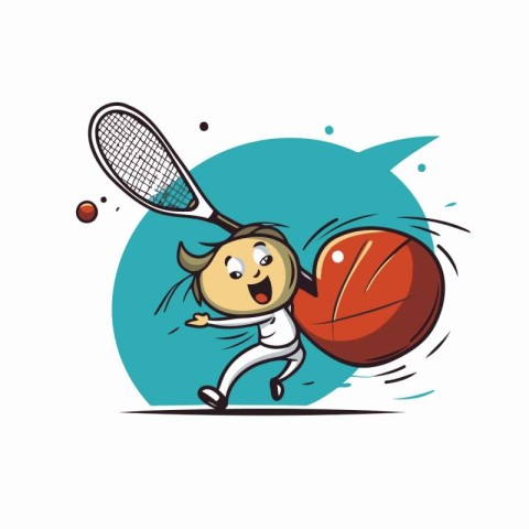 Cartoon basketball player with racket and ball. Sport vector ill