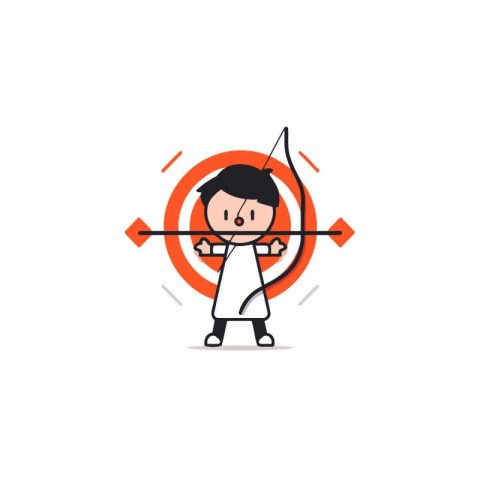 Cute boy with bow and arrow. Flat design vector illustration.