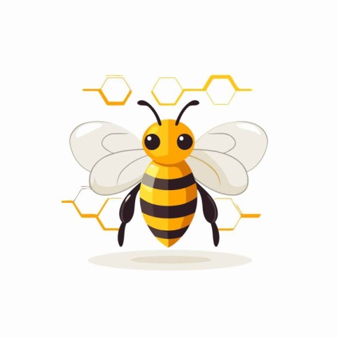 Bee on honeycomb. Flat style vector illustration isolated on whi