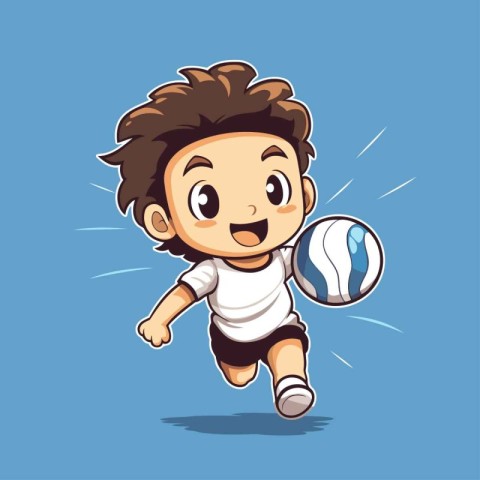 Cartoon boy playing volleyball. Vector illustration isolated on