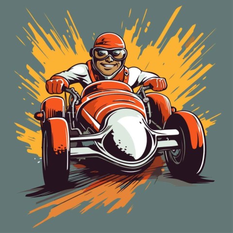 motorcyclist in helmet riding a race car. vector illustration