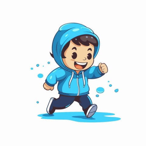 Cute little boy in blue sportswear running. cartoon vector illus